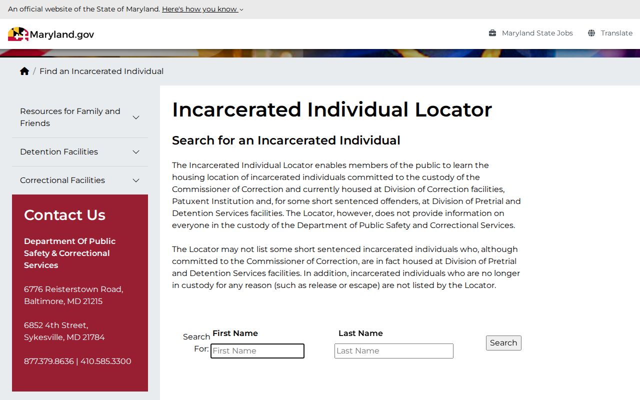 Odenton people search using Maryland custody records