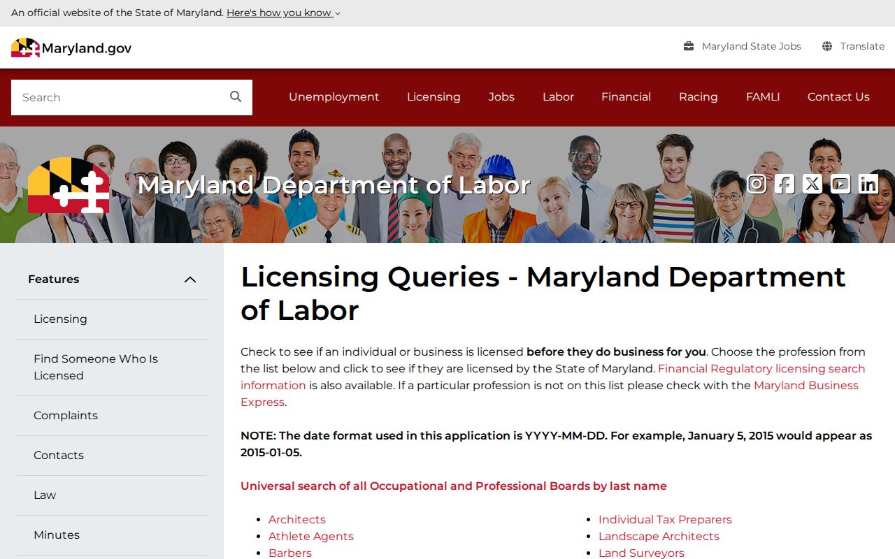 Odenton people directories Maryland professional license lookup