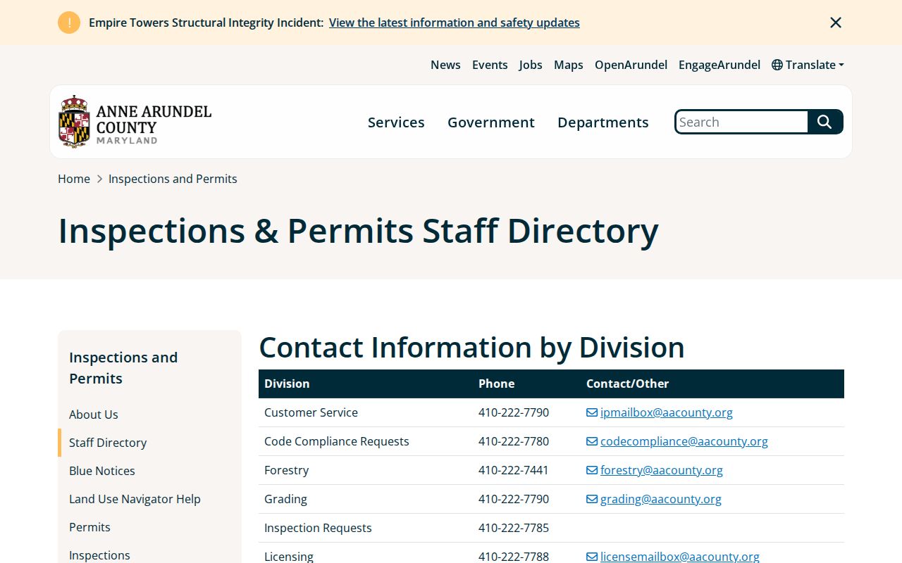 Odenton public records Anne Arundel staff directory