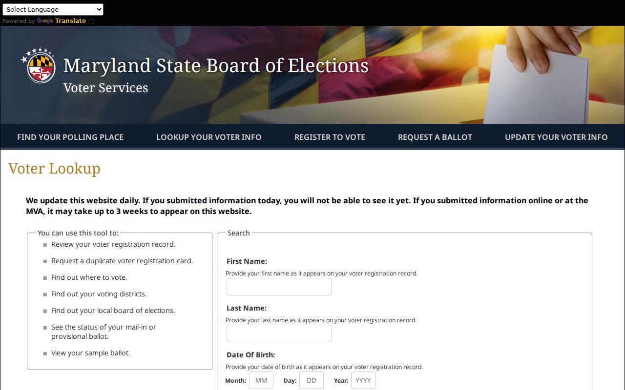 Odenton voter records lookup fields