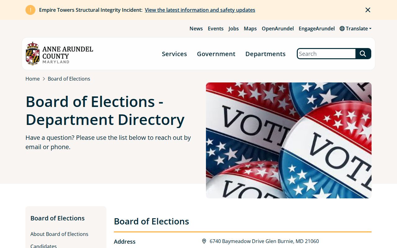 Odenton voter records Anne Arundel elections contacts